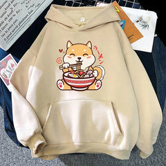 【薄手・裏起毛から選べる】キャラクター アニメ風 トップス ラーメン柴犬 ユニセックス 長袖 パーカー