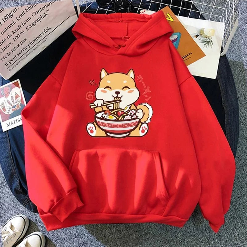 【薄手・裏起毛から選べる】キャラクター アニメ風 トップス ラーメン柴犬 ユニセックス 長袖 パーカー