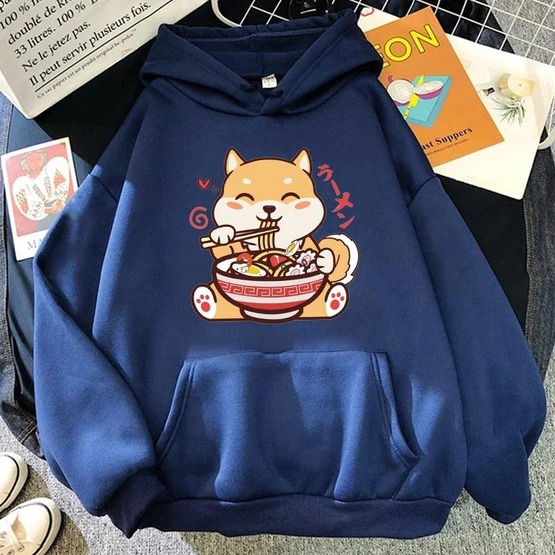 【薄手・裏起毛から選べる】キャラクター アニメ風 トップス ラーメン柴犬 ユニセックス 長袖 パーカー