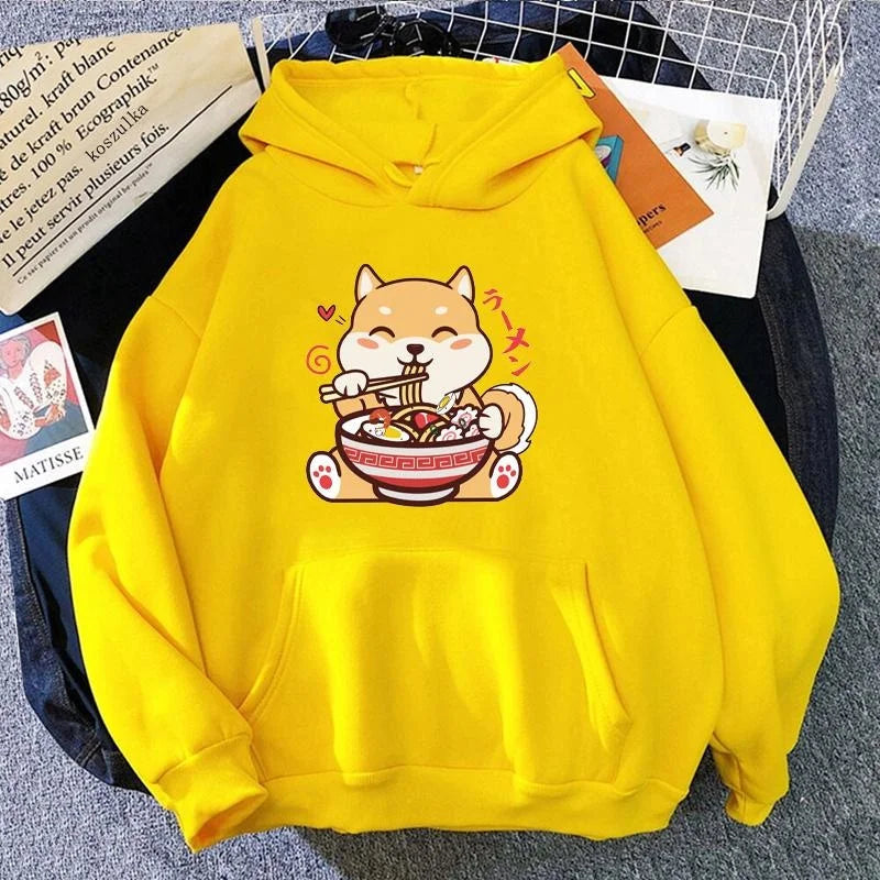 【薄手・裏起毛から選べる】キャラクター アニメ風 トップス ラーメン柴犬 ユニセックス 長袖 パーカー