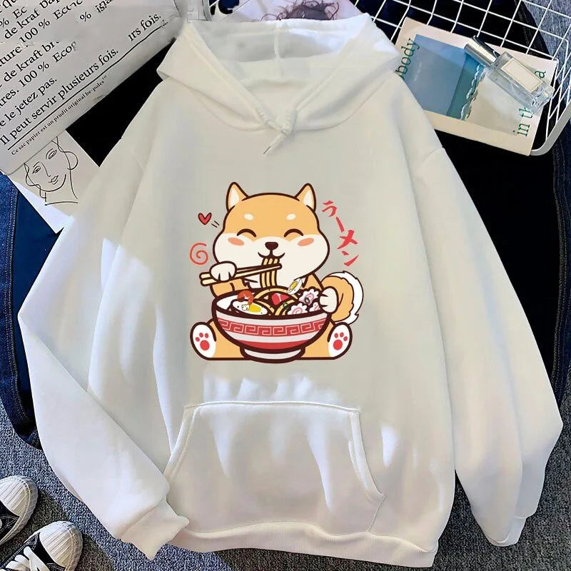 【薄手・裏起毛から選べる】キャラクター アニメ風 トップス ラーメン柴犬 ユニセックス 長袖 パーカー