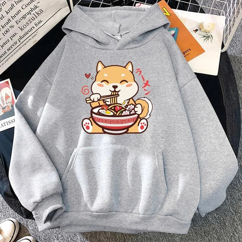 【薄手・裏起毛から選べる】キャラクター アニメ風 トップス ラーメン柴犬 ユニセックス 長袖 パーカー