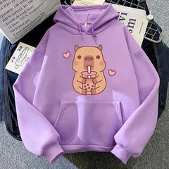 【薄手・裏起毛から選べる】キャラクター アニメ風 トップス ハートカピバラ ユニセックス 長袖 パーカー