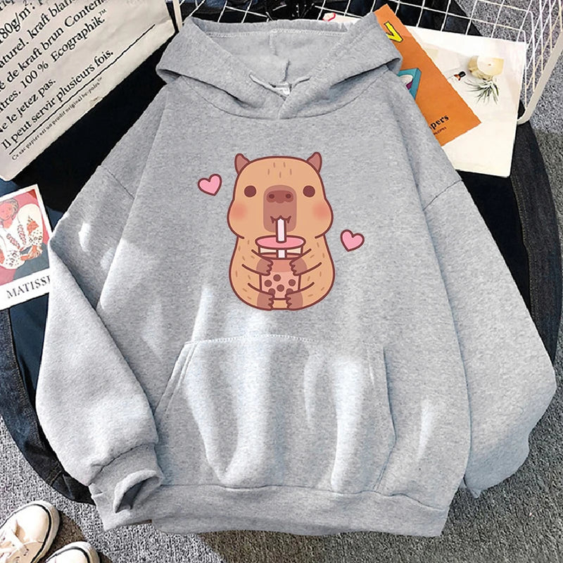 【薄手・裏起毛から選べる】キャラクター アニメ風 トップス ハートカピバラ ユニセックス 長袖 パーカー