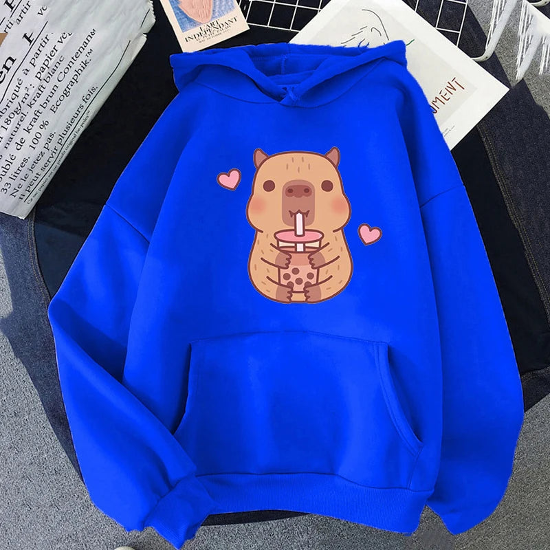 【薄手・裏起毛から選べる】キャラクター アニメ風 トップス ハートカピバラ ユニセックス 長袖 パーカー