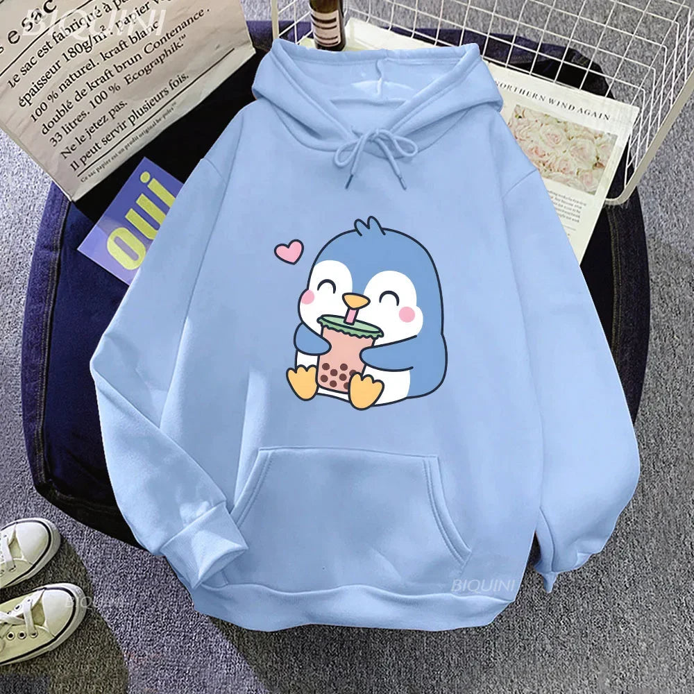 【薄手・裏起毛から選べる】キャラクター アニメ風 トップス ペンギンバブルティー ユニセックス 長袖 パーカー