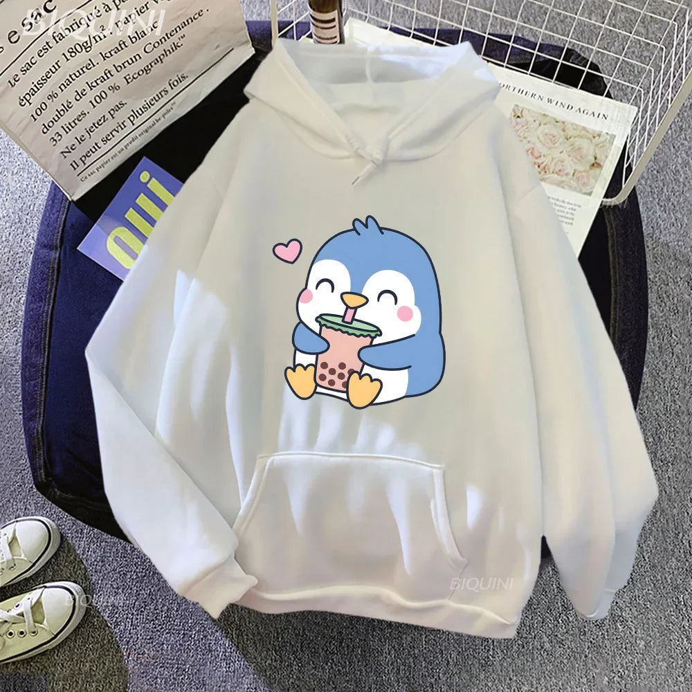 【薄手・裏起毛から選べる】キャラクター アニメ風 トップス ペンギンバブルティー ユニセックス 長袖 パーカー