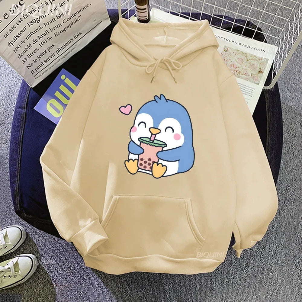 【薄手・裏起毛から選べる】キャラクター アニメ風 トップス ペンギンバブルティー ユニセックス 長袖 パーカー