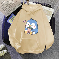 【薄手・裏起毛から選べる】キャラクター アニメ風 トップス ペンギンバブルティー ユニセックス 長袖 パーカー