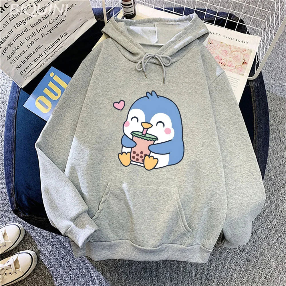 【薄手・裏起毛から選べる】キャラクター アニメ風 トップス ペンギンバブルティー ユニセックス 長袖 パーカー