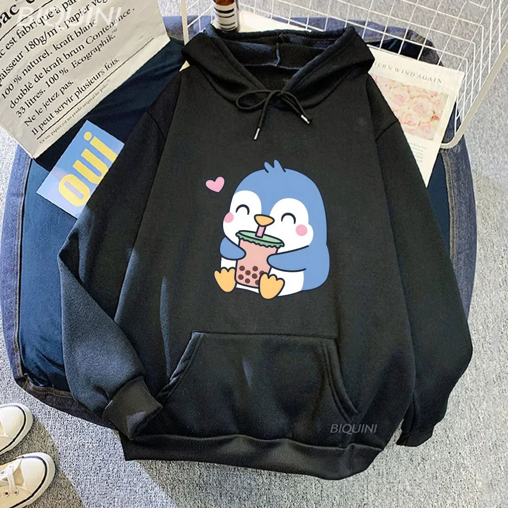 【薄手・裏起毛から選べる】キャラクター アニメ風 トップス ペンギンバブルティー ユニセックス 長袖 パーカー