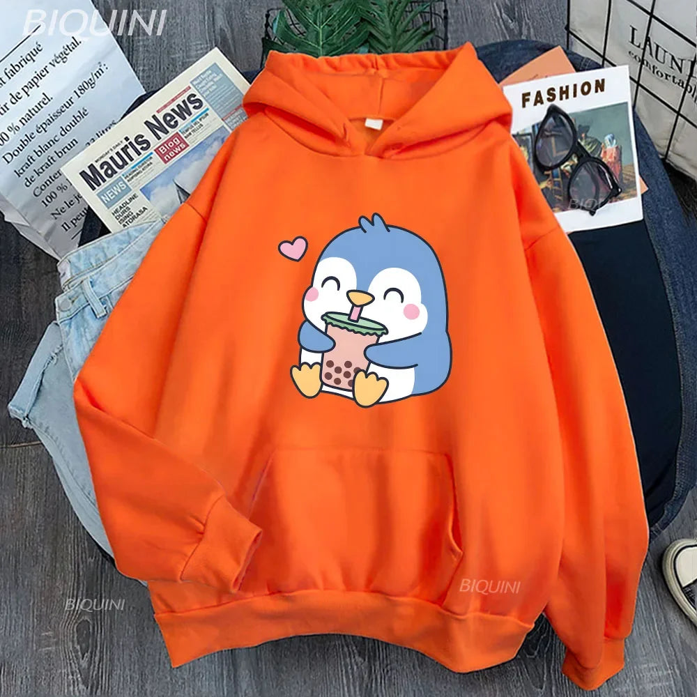 【薄手・裏起毛から選べる】キャラクター アニメ風 トップス ペンギンバブルティー ユニセックス 長袖 パーカー