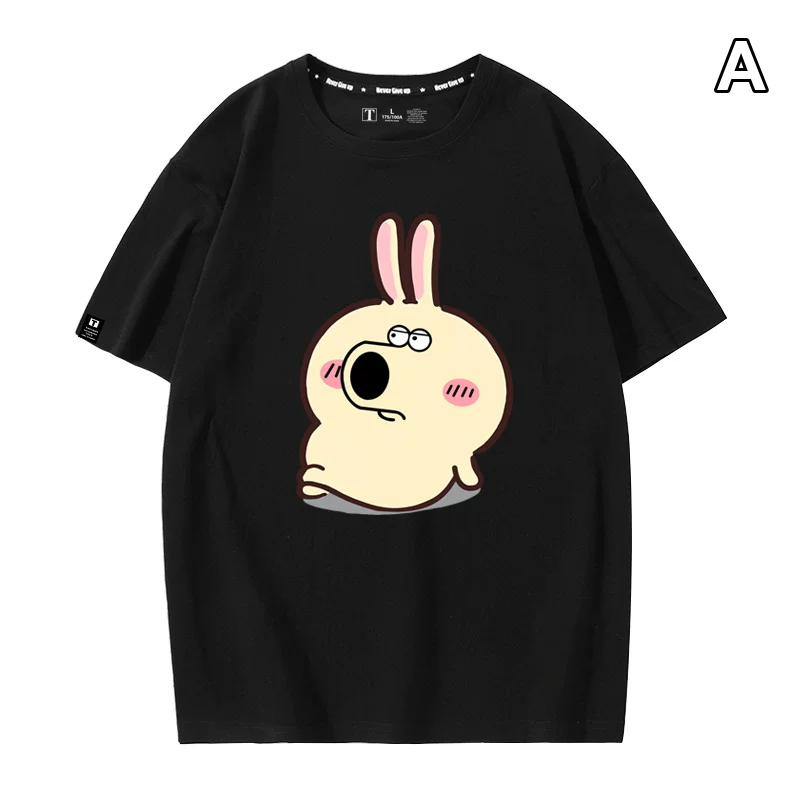 可愛いキャラ ゆるかわ トップス コミカルフェイス ミックスプリント ユニセックス 半袖Ｔシャツ