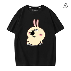 可愛いキャラ ゆるかわ トップス コミカルフェイス ミックスプリント ユニセックス 半袖Ｔシャツ