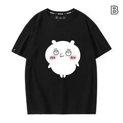 可愛いキャラ ゆるかわ トップス コミカルフェイス ミックスプリント ユニセックス 半袖Ｔシャツ
