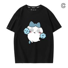 可愛いキャラ ゆるかわ トップス コミカルフェイス ミックスプリント ユニセックス 半袖Ｔシャツ