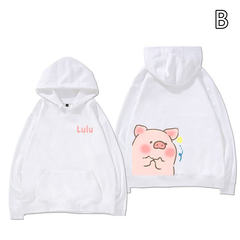 【裏起毛仕様】キャラクター アニメ風 トップス ピンクのブタ グラフィック ユニセックス 長袖 パーカー